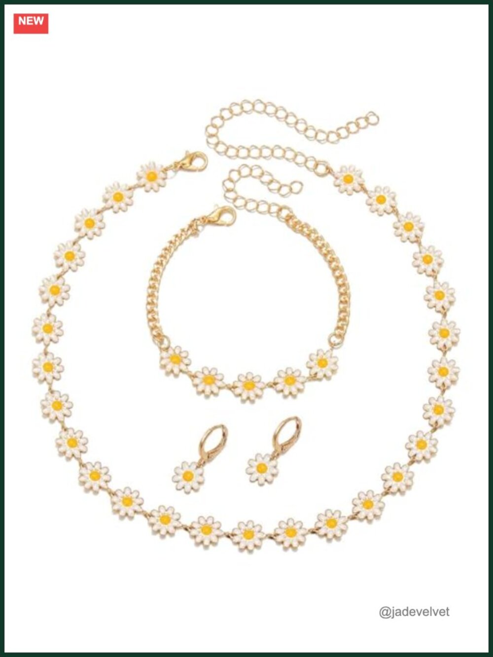 Daisy Flower Bracelet & Earring Set for Women - 3 Pc Metal Jewelry Set